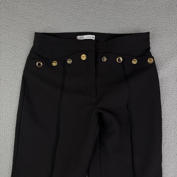 ZARA WOMAN Black Trousers High Waist Flared Leg Career Pants Size L (W: 34 L:34) - Picture 13 of 15